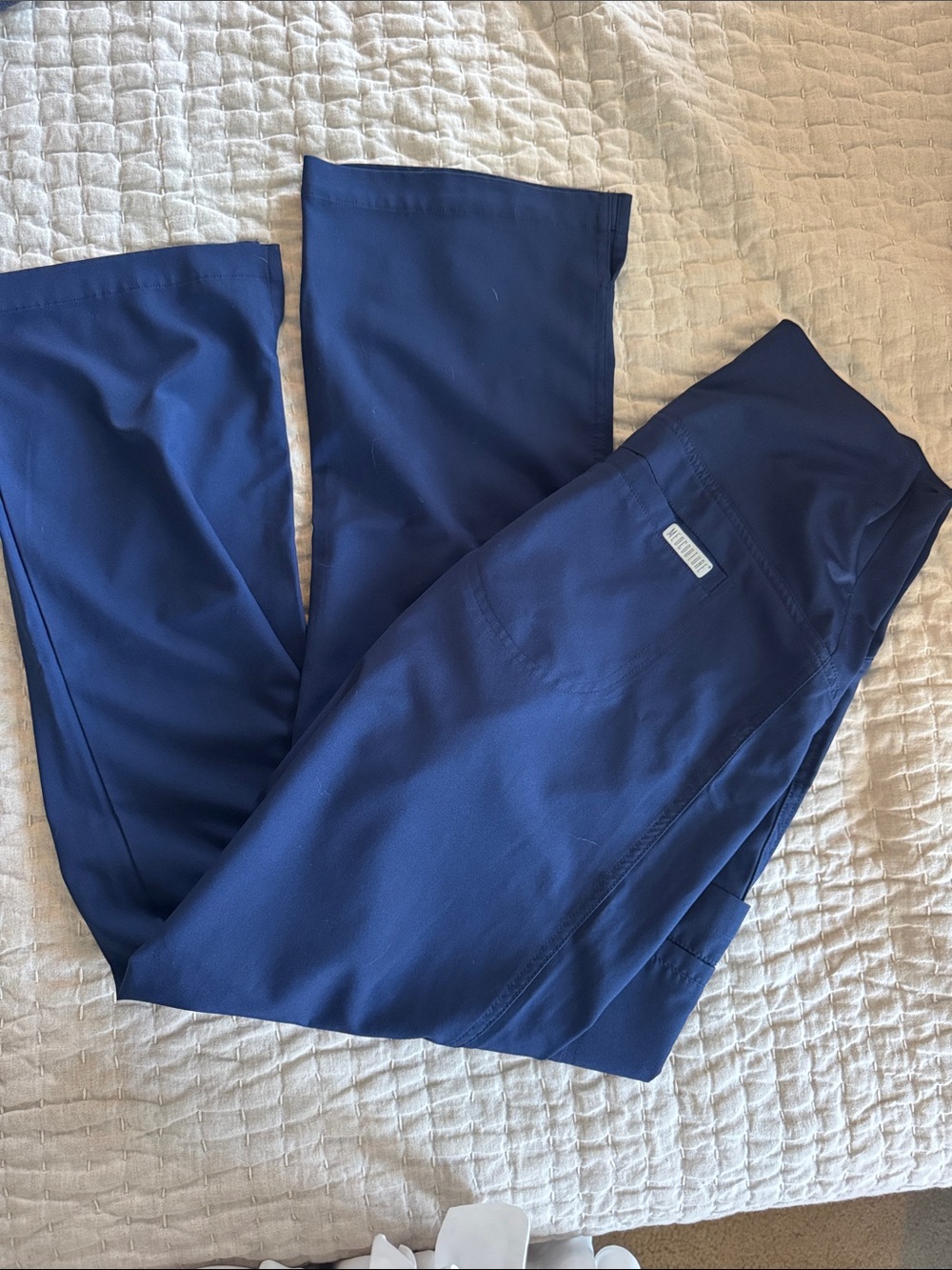 Med Couture Maternity Navy Blue Flare Pants with Tailored Silhouette